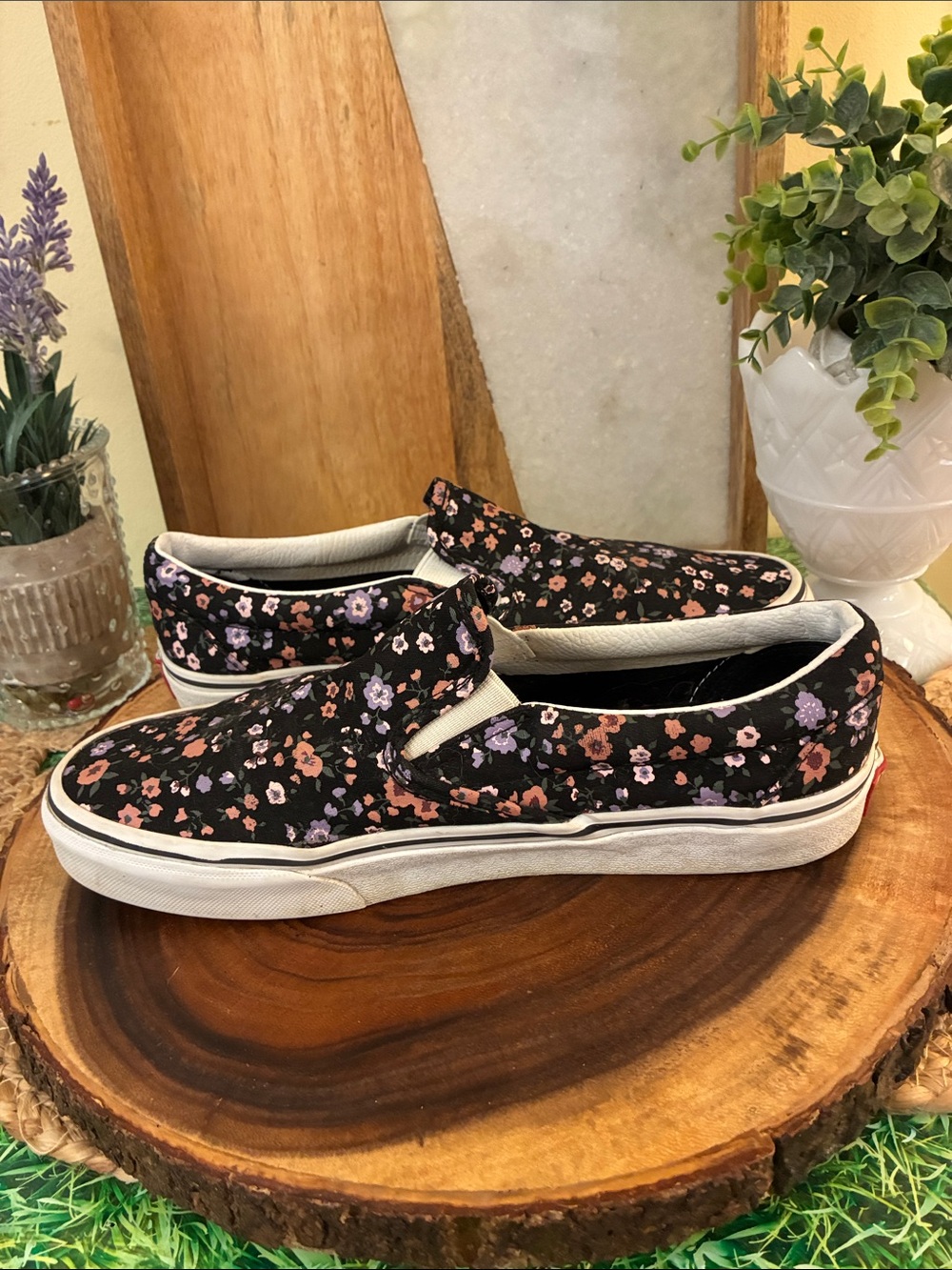 Vans Black Slip-On Sneakers with Pink & Lavender Floral Pattern - Picture 8 of 11